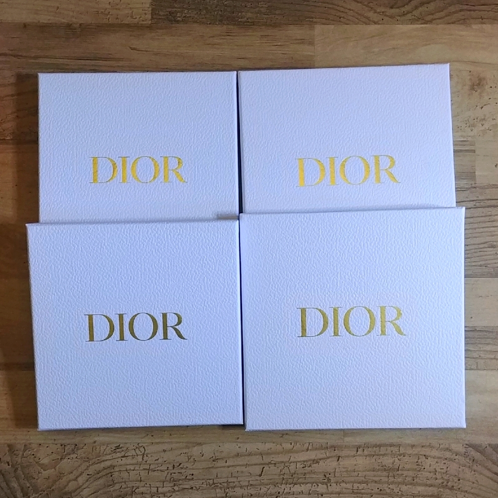 Dior Genuine Textured Hard Cardboard Box Lids 4 Pc Bundle White/Gold